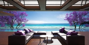 Okyanus villa, lüks evi havuz ve Deniz Manzaralı, 3d render