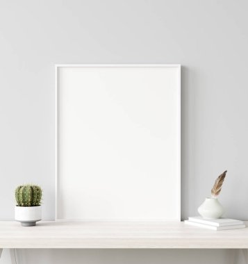 Poster çerçeve closeup iç arka plan, İskandinav tarzı, 3d render kadar alay