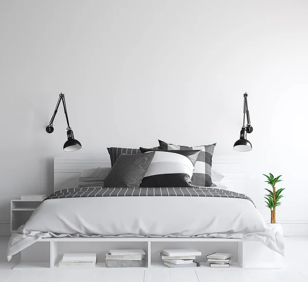 Modern Bedroom Interior Background Wall Mock Render — Stock Photo, Image