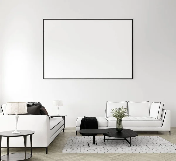 Finta Cornice Poster Casa Sfondo Interno Soggiorno Stile Moderno Rendering — Foto Stock