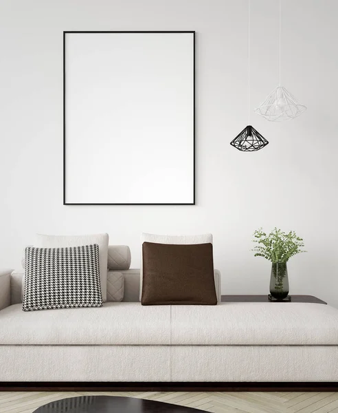 Mock up poster frame in modern home interior. Scandinavian style. 3d render