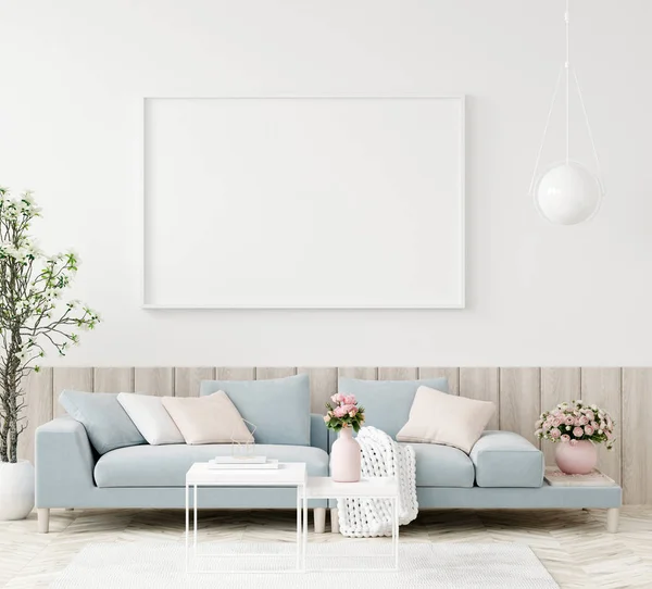 Mock-up çerçeve iç arka planda, İskandinav tarzı, 3d render