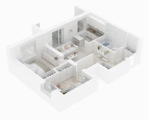 Plattegrond Van Een Huis Illustratie Open Concept Living Appartement Indeling — Stockfoto