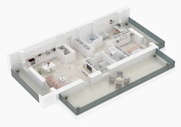 Plattegrond Van Een Huis Illustratie Open Concept Living Appartement Indeling — Stockfoto