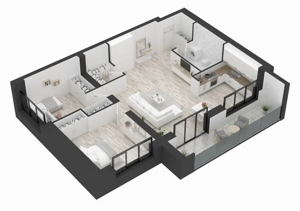 Plattegrond Van Een Huis Bovenaanzicht Illustratie Open Concept Living Appartement — Stockfoto