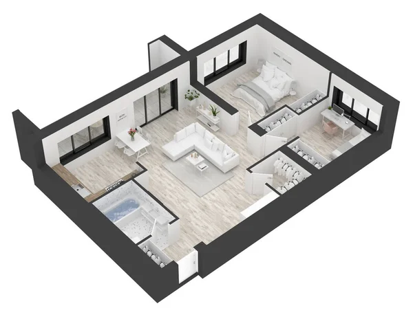 Plattegrond Van Een Huis Bovenaanzicht Illustratie Open Concept Living Appartement — Stockfoto
