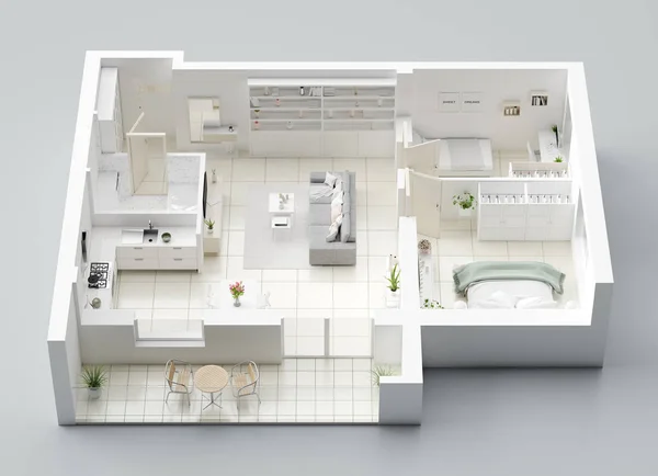 3D Floor plan of a home, 3D illustration. Open concept living apartment layout