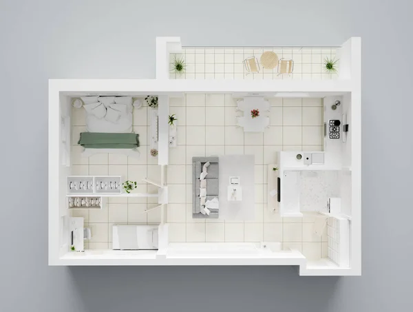 Plano Planta Una Casa Ilustración Diseño Apartamento Concepto Abierto — Foto de Stock