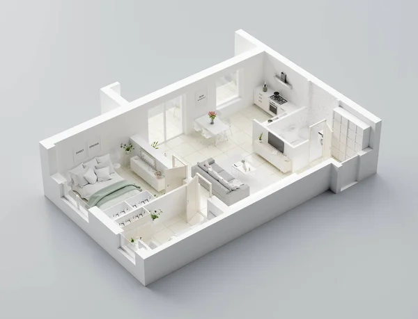 Plano Planta Una Casa Ilustración Diseño Apartamento Concepto Abierto — Foto de Stock