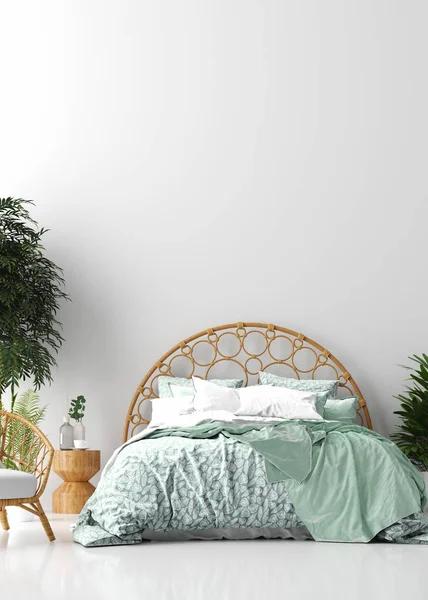 Tropical bedroom interior, 3d render