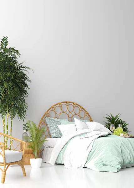 Tropical bedroom interior, 3d render