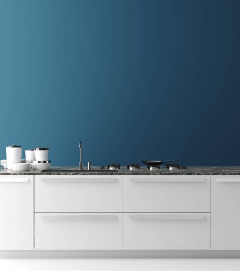 Çağdaş mutfak iç, duvar mock up, modern tarzı, 3d render