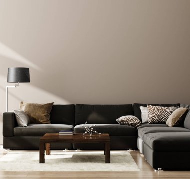 Sahte poster, lüks modern oturma odası iç duvar, 3d render