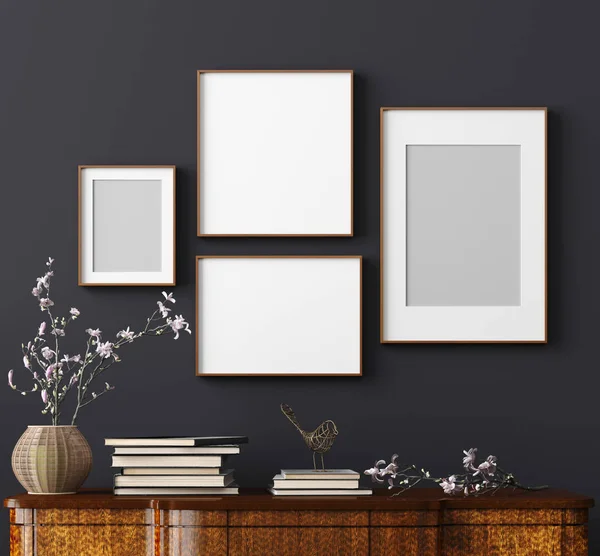 Mock Poster Frame Home Interior Background Scandinavian Style Render — Stock Photo, Image