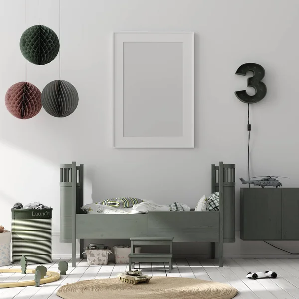 Falsa Cornice Poster Bambini Camera Letto Sfondo Interno Stile Scandinavo — Foto Stock