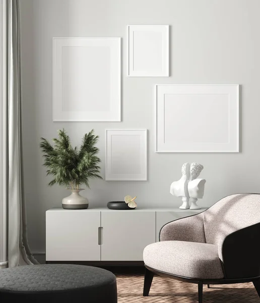 Moderní Interiér Přírodní Pastelové Barvy Místnost Titulním Materiálem Vykreslení — Stock fotografie