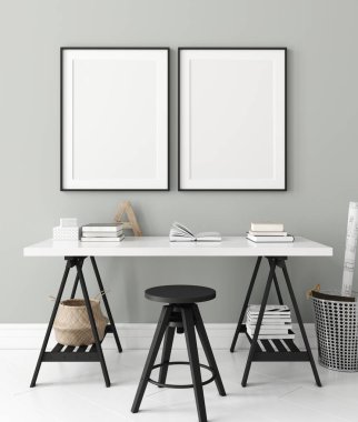 Poster, duvar ev içi arka plan, ev ofisi, İskandinav tarzı, 3D görüntüleme