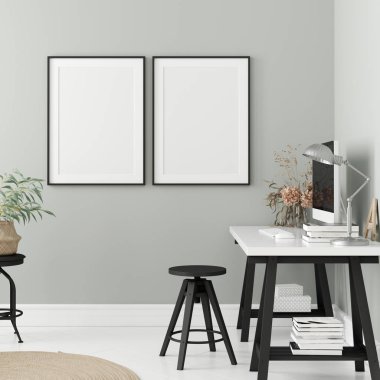Poster, duvar ev içi arka plan, ev ofisi, İskandinav tarzı, 3D görüntüleme