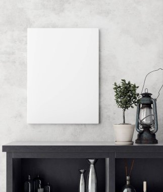 Dekoratif oda içinde poster çerçevesi, İskandinav tarzı, 3 boyutlu.