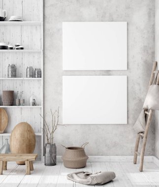 Dekoratif oda içinde poster çerçevesi, İskandinav tarzı, 3 boyutlu.