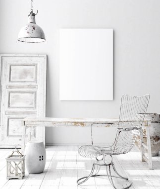 Dekoratif oda içinde poster çerçevesi, İskandinav tarzı, 3 boyutlu.