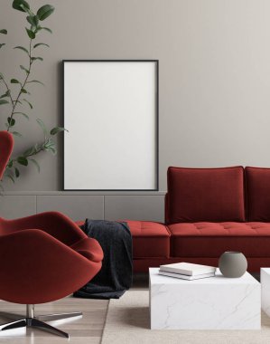 Modern iç mekan, poster modeli, 3D canlandırma