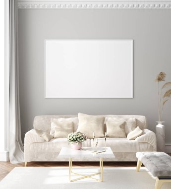 Poster çerçevesini modern iç plan, İskandinav tarzı, 3D görüntüleme