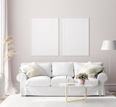 Poster çerçevesini modern iç plan, İskandinav tarzı, 3D görüntüleme