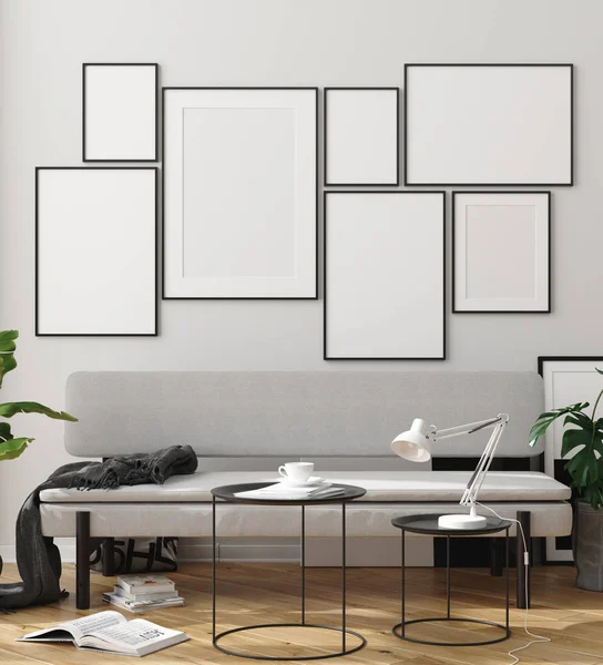 Mock Poster Frame Interior Background Scandinavian Style Render — Stock Photo, Image