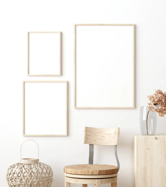 Mock Poster Frame Woonkamer Interieur Interieur Scandinavische Stijl Renderen — Stockfoto