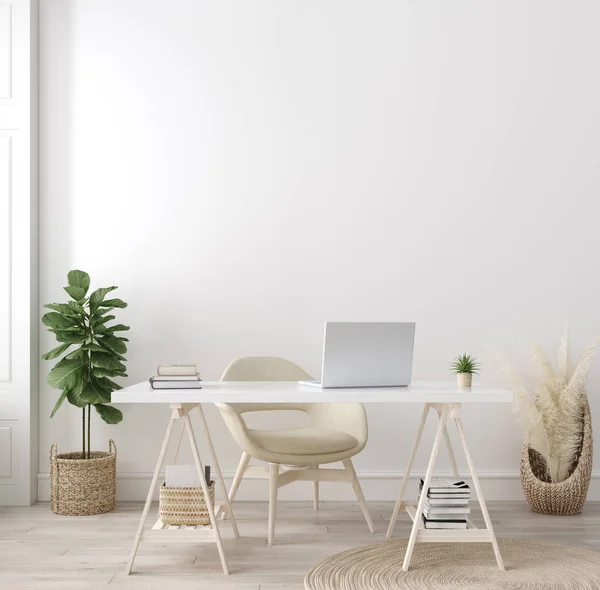 Poster ev içi arka plan, ev ofisi, Scandi-boho stili, 3D canlandırma