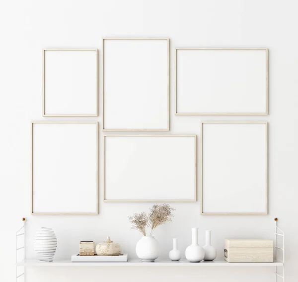 Mock Poster Frame Living Room Interior Interior Scandinavian Style Render — Stock Photo, Image