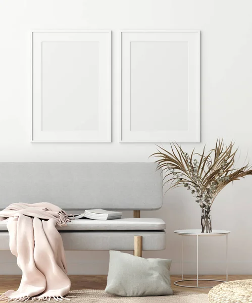 Interior Wall Poster Mock Scandinavian Style Render — Stock Photo, Image