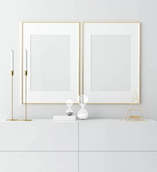 Simular Marco Oro Interior Blanco Con Una Decoración Moderna Simple — Foto de Stock