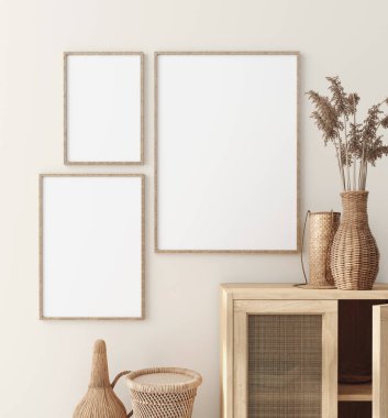 Ev içini rattan mobilyalarla, Scandi-boho tarzıyla, 3D görüntüle