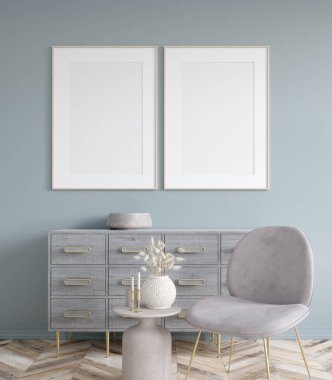 Poster modern ev içi arka planda, 3D görüntüleme ile modellenir
