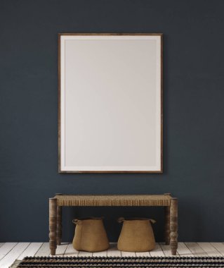 İç mekan modelleme afişi, etnik stil koridoru, 3D resim.