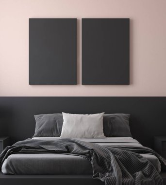 Model poster modern yatak odasında, 3D çizim