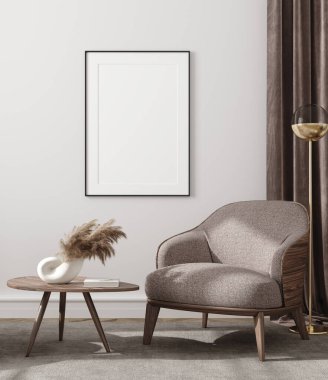 Modern oturma odasının iç plan modelleme posteri, 3B görüntüleme