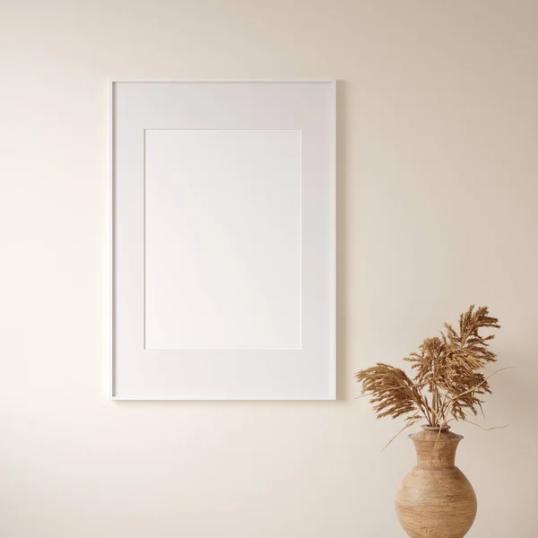Mock Frame Home Interior Rattan Furniture Scandi Boho Style Render — Stock Photo, Image
