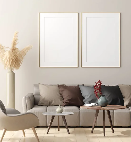 Poster Attrappe Modernem Wohninterieur Render — Stockfoto