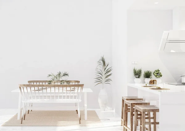 Intérieur Cuisine Moderne Blanche Style Scandinave Rendu — Photo