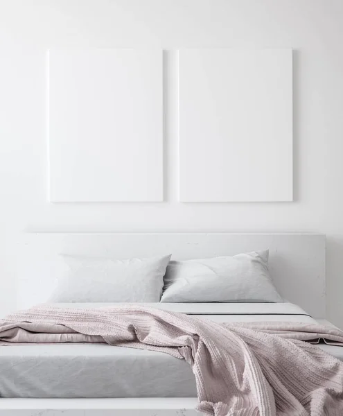 Poster Mockup Kamar Tidur Gaya Skandinavia Render — Stok Foto