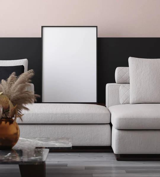 Mockup Poster Minimalist Modern Living Room Interior Background Render — Stock Photo, Image