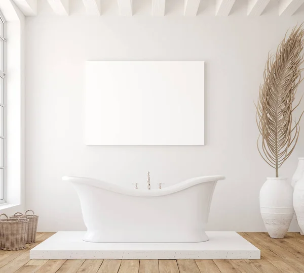 简约的白色浴室内部的海报 3D渲染 — 图库照片