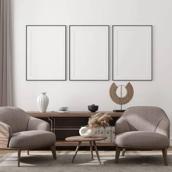 Mockup Poster Modern Living Room Interior Background Render — Stock Photo, Image