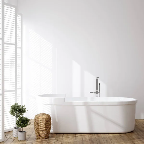 简单舒适的浴室内部背景 墙壁模型 3D渲染 — 图库照片