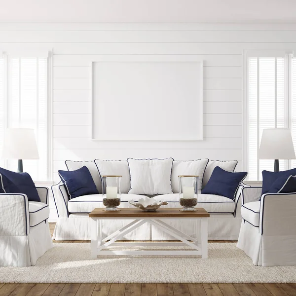Hampton Tarzı Oturma Odasının Dekorasyonu — Stok fotoğraf