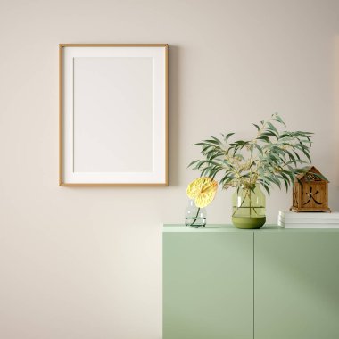 Model poster ev içi arka planda, 3D görüntüleme