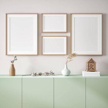 Model poster ev içi arka planda, 3D görüntüleme